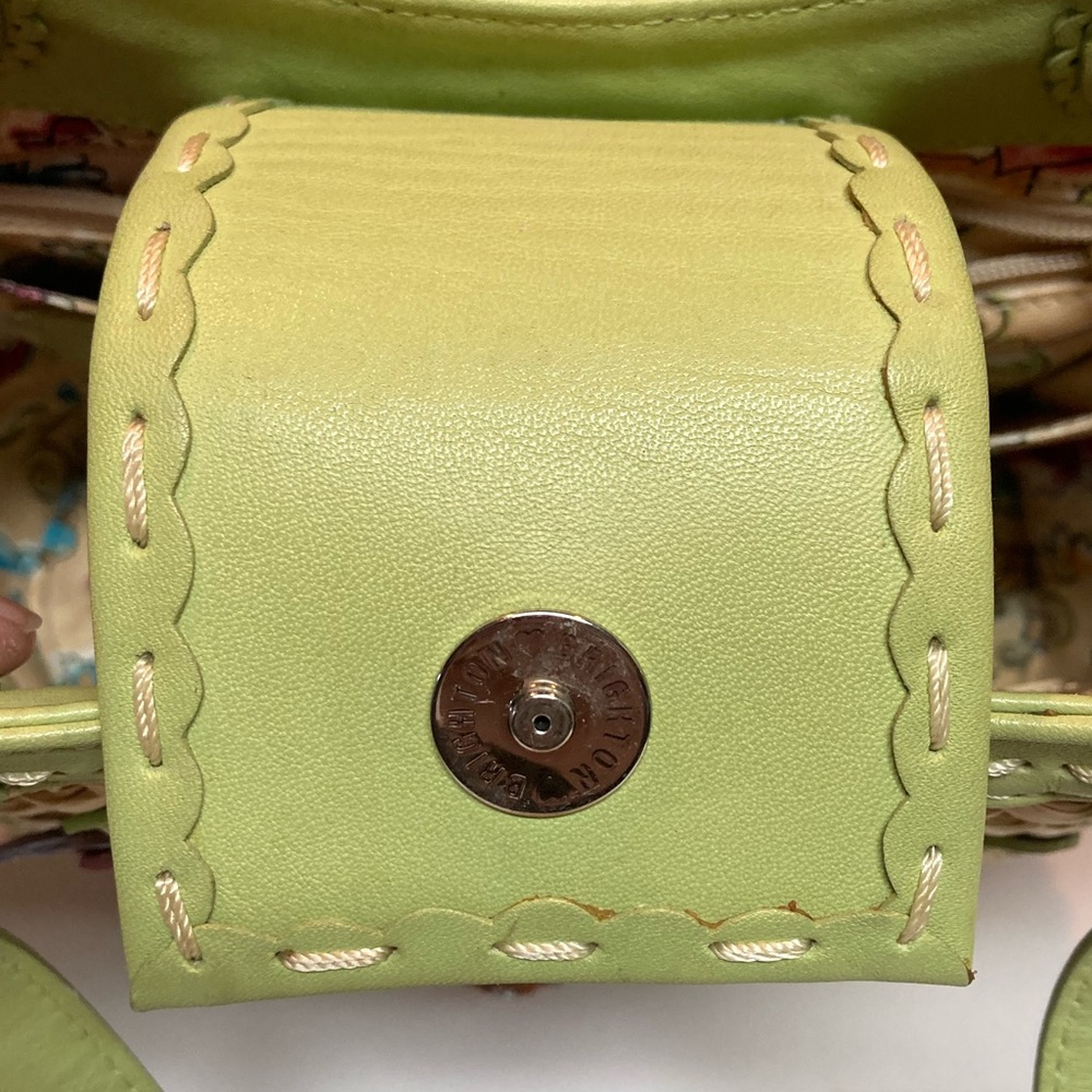 Brighton Straw Purse w/Green Leather Trim + Multi-Color Textured Leather Flowers - Picture 5 of 14